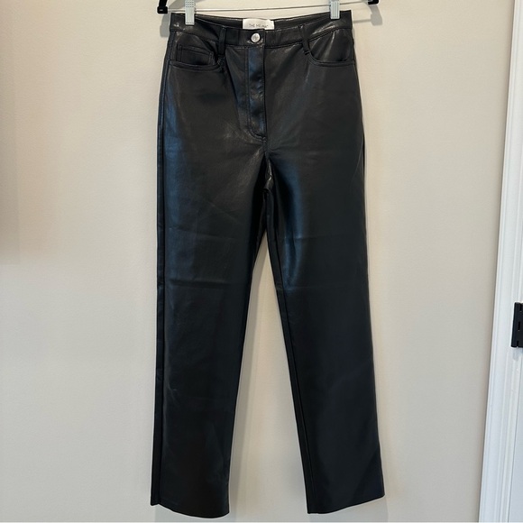 Aritzia Wilfred Melina Faux Leather Pants High Rise Straight Leg Black Size 6 - Picture 3 of 15
